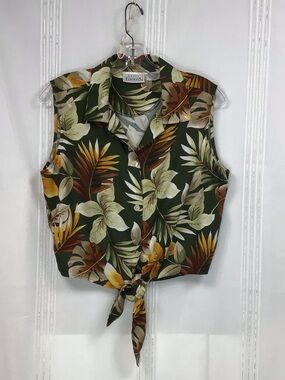 Vintage Basic Editions Tropical Tie-Front Sleeveless Crop Top Sz.L